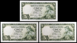 1954. 5 pesetas. (Ed. D67) (Ed. 466). 22 de julio, Alfonso X. Trío correlativo, sin serie. S/C-.