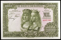 1957. 1000 pesetas. (Ed. D70) (Ed. 469). 29 de noviembre, Reyes Católicos. Sin serie. Leve doblez central. Raro. EBC+.