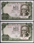 1971. 1000 pesetas. (Ed. D75) (Ed. 474). 17 de septiembre, Echegaray. Pareja correlativa, sin serie. Numeración muy baja, 001290/1. S/C-.