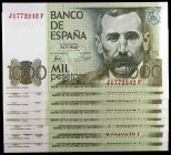 1979. 1000 pesetas. (Ed. E3a) (Ed. 477a). 23 de octubre, Pérez Galdós. 8 billetes, series: J-F, K-F, L-F, M-F, N-F, P-F, Q-F y R-F. S/C.