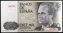 1985. 10000 pesetas. (Ed. E7) (Ed. 481). 24 de septiembre, Juan Carlos I/Felipe. Sin serie, nº 001795. Ligeras ondulaciones a izquierda. S/C-.