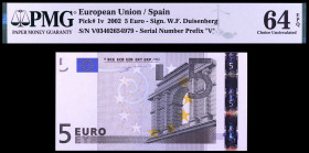 2002. 5 euros. (Ed. EU1) (Ed. 486). Arquitectura clásica. Firma Duisenberg. Serie V03402654979. Certificado por la PMG como 64 EPQ Choice Uncirculated...