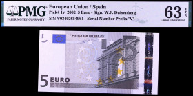 2002. 5 euros. (Ed. EU1) (Ed. 486). Arquitectura clásica. Firma Duisenberg. Serie V03402654961. Certificado por la PMG como 63 EPQ Choice Uncirculated...