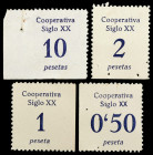 Barcelona. Cooperativa Siglo XX. 0,50, 1, 2 y 10 pesetas. 4 cupones. MBC+/EBC.