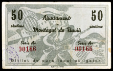 Montagut de Fluvià. 50 céntimos. (T. 1760). Nº 00166. Manchitas. Raro. MBC-.