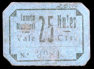 Nules (Castellón). 25 céntimos. (T. 1026) (KG. 541a). Cartón. Raro. MBC-.