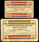 Almusafes (Valencia). 25 céntimos y 1 peseta. (T. 192 y 194) (KG. 94). 2 cartones. Muy raros. MBC-.