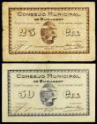 Burjasot (Valencia). 25 y 50 céntimos. (T. 433 y 434) (KG. 197). 2 billetes. Escasos. BC+/MBC.