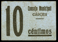 Cárcer (Valencia). 10 céntimos. (T. 539a) (KG. 242). Cartón. Muy raro. MBC.