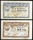 Cullera (Valencia). 25 céntimos y 1 peseta. (T. 653 y 655) (KG. 303 y falta valor). Escasos. BC/MBC+.
