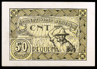 Requena (Valencia). Colectividad Agrícola. C. N. T. 50 céntimos. (T. 1232b) (KG. 638). Raro. MBC+.