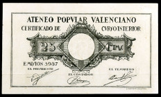 Valencia. Ateneo Popular. 25 céntimos. (T. pág. 384) (KG. 763). Nº 0001. EBC-.