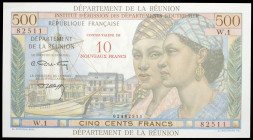 Reunión. s/d. Instituto de Emisión del Departamento de Ultra-mar. 10 nuevos francos sobre 500 francos. (Pick 54b). Firmas de: Postel-Vinay y B. Clappi...