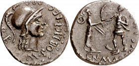 (46-45 a.C.). Cnaeo Pompeyo. Denario. (Spink 1384) (S. 1, como Pompeyo Magno) (Craw. 469/1a). Pátina oscura. 3,74 g. EBC-.