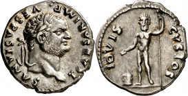 (76 d.C.). Tito. Denario. (Spink 2444) (S. 106) (RIC. 874, de Vespasiano). 3,45 g. EBC-.
