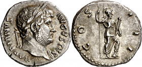 (126-127 d.C.). Adriano. Denario. (Spink falta) (S. 353) (RIC. 851). Bella. 3,22 g. EBC.