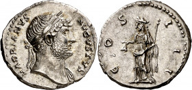 (124-127 d.C.). Adriano. Denario. (Spink 3477) (S. 374a) (RIC. 2990). 3,34 g. EBC-.