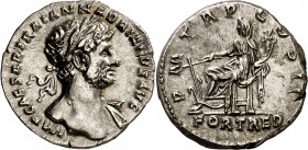 (118 d.C.). Adriano. Denario. (Spink 3493 var) (S. 745) (RIC. 114). 3,30 g. EBC-.