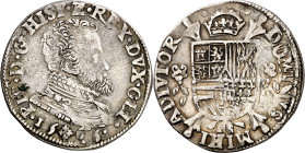 1566. Felipe II. Nimega. 1/5 de escudo felipe. (Vti. 874) (Vanhoudt 271.NIJ). 5,76 g. MBC/MBC+.