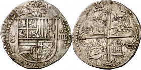 s/d. Felipe II. Sevilla. . 4 reales. (AC. 573). Escasa. 13,75 g. MBC.