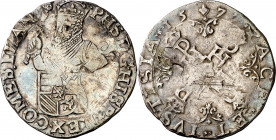 1577. Felipe II. Brujas. 1/2 escudo de los estados. (Vti. 1136) (Vanhoudt 375.BG). Acuñada por los insurgentes. Rara. 13,07 g. MBC-.