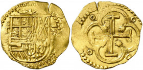 1594. Felipe II. Toledo. C. 2 escudos. (AC. 871) (Tauler 65a, mismo ejemplar). Escudo entre /C/ y fecha de cuatro dígitos en vertical. Ex Colección Pr...