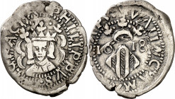 1618. Felipe III. Valencia. 1 divuitè. (AC. 564) (Cru.C.G. 4361e). Ex Áureo 18/09/2002, nº 727. Escasa. 1,82 g. MBC/MBC+.