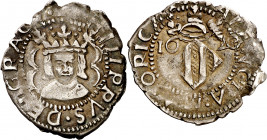 1620. Felipe III. Valencia. 1 divuitè. (AC. 567) (Cru.C.G. 4361i). Atractiva. Ex Áureo 16/12/2004, nº 600. 2 g. MBC+.