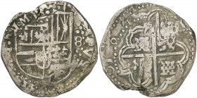 1644. Felipe IV. Potosí. FR. 8 reales. (AC. falta) (AC.pdf. 1472.1) (Paoletti falta). Fecha completa, con los dos 4 muy curiosos. Rara. 26,14 g. MBC.