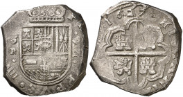 1627. Felipe IV. Sevilla. R. 8 reales. (AC. 1638, mismo ejemplar). Muy buen ejemplar. Ex Áureo 19/12/2006, nº 295. Ex Colección Isabel de Trastámara 2...