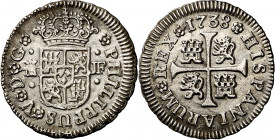 1738. Felipe V. Madrid. JF. 1/2 real. (AC. 185). Atractiva. Escasa así. 1,47 g. EBC-.
