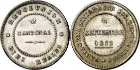 1873. Revolución Cantonal. Cartagena. 10 reales. (AC. 4). Ligeramente limpiada. Rara. 14,15 g. EBC.