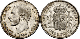 1884/3*1884. Alfonso XII. MSM. 1 peseta. (AC. 22). Mínimas rayitas pero extraordinario ejemplar para esta rara pieza. Brillo original. Muy rara así. 5...