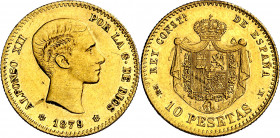 1879*1879. Alfonso XII. EMM. 10 pesetas. (AC. 66). Mínimos golpecitos. Brillo original. Rara y más así. 3,23 g. EBC-/EBC.