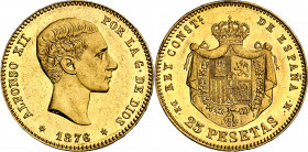 1876*1876. Alfonso XII. DEM. 25 pesetas. (AC. 67). Bella. 8,08 g. EBC.