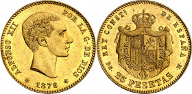 1876*1876. Alfonso XII. DEM. 25 pesetas. (AC. 67). Brillo original. 8,05 g. EBC.