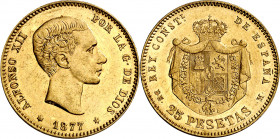 1877*1877. Alfonso XII. DEM. 25 pesetas. (AC. 68). Bella. 8,07 g. EBC.