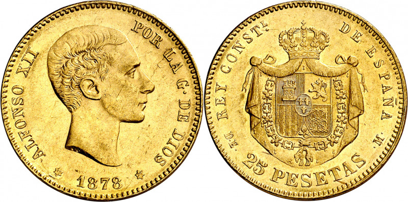1878*1878. Alfonso XII. DEM. 25 pesetas. (AC. 70). Rayitas. Bella. 8,04 g. EBC.