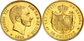 1882*188-. Alfonso XII. MSM. 25 pesetas. (AC. 85). Escasa. 8,06 g. MBC+.