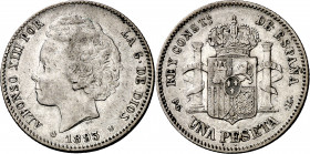 1893*1893. Alfonso XIII. PGL. 1 peseta. (AC. 54). Parte de brillo original. 4,94 g. MBC+.