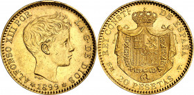 1899*1899. Alfonso XIII. SMV. 20 pesetas. (AC. 116). Exceso de oro. 6,47 g. MBC+/EBC-.