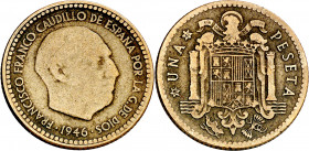 1946*1948. Franco. 1 peseta. (AC. 45). Busto "Benlliure". Muy rara. 3,51 g. MBC-.