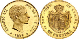 1876*1876. Franco. DEM. 25 pesetas. (AC. 174). Leves rayitas. Escasa. 8,06 g. S/C-.