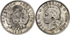 Argentina. 1882. 1 peso. (Kr. 29). AG. 24,83 g. EBC-.