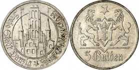 Danzig. 1923. 5 gulden. (Kr.147). Rayitas. Escasa. AG. 24,92 g. EBC-.