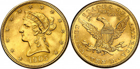 Estados Unidos. 1905. S (San Francisco). 10 dólares. (Fr. 160) (Kr. 102). Leves marquitas. Muy bella. AU. 16,69 g. S/C-.