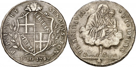 Italia. 1797. Gobierno popular (1796-1797). Bolonia. 1 escudo. (Muntoni 2A var.1). AG. 28,79 g. MBC+.