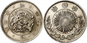 Japón. Año 3 (1870). Mutsuhito. 1 yen. (Kr. 5.1). Tipo I. AG. 26,82 g. EBC.