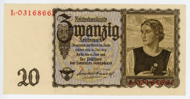 Germany - Third Reich 20 Reichsmark 1939 
P# 185; N# 202009; #L03168661; UNC