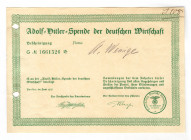 Germany - Third Reich Adolf-Hitler Spende Company Certificate 1937 
Rare; # 1661526; AUNC